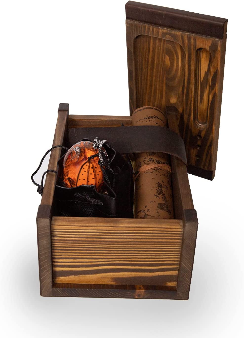 Lava Dragon Egg with Stand,Ancient Dragon Map,Dragon Letter and Rustic Leather Pouch in a Vintage Wooden Box - Image 5