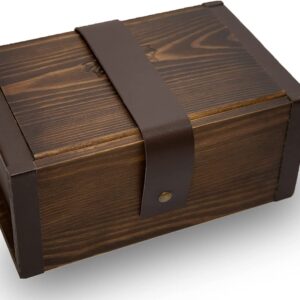 Crafts Wooden box, vintage storage box for jewelry, toys, coins, cards and spices. Decorative stash for small treasures Art Gift box with lid and leather strap